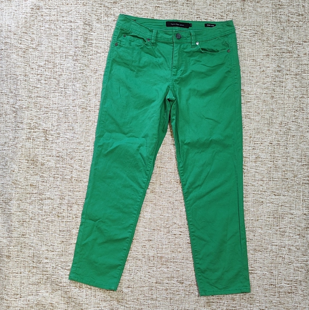 Calvin Klein Green Jeans Skinny Crop Size 8 97% Cotton Embroidered Pocket